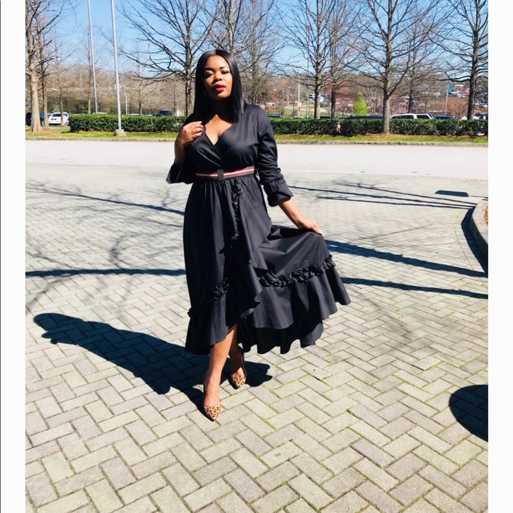 Flirty Ruffle Wrap Style Maxi Dress 3/4 Sleeve 1XL